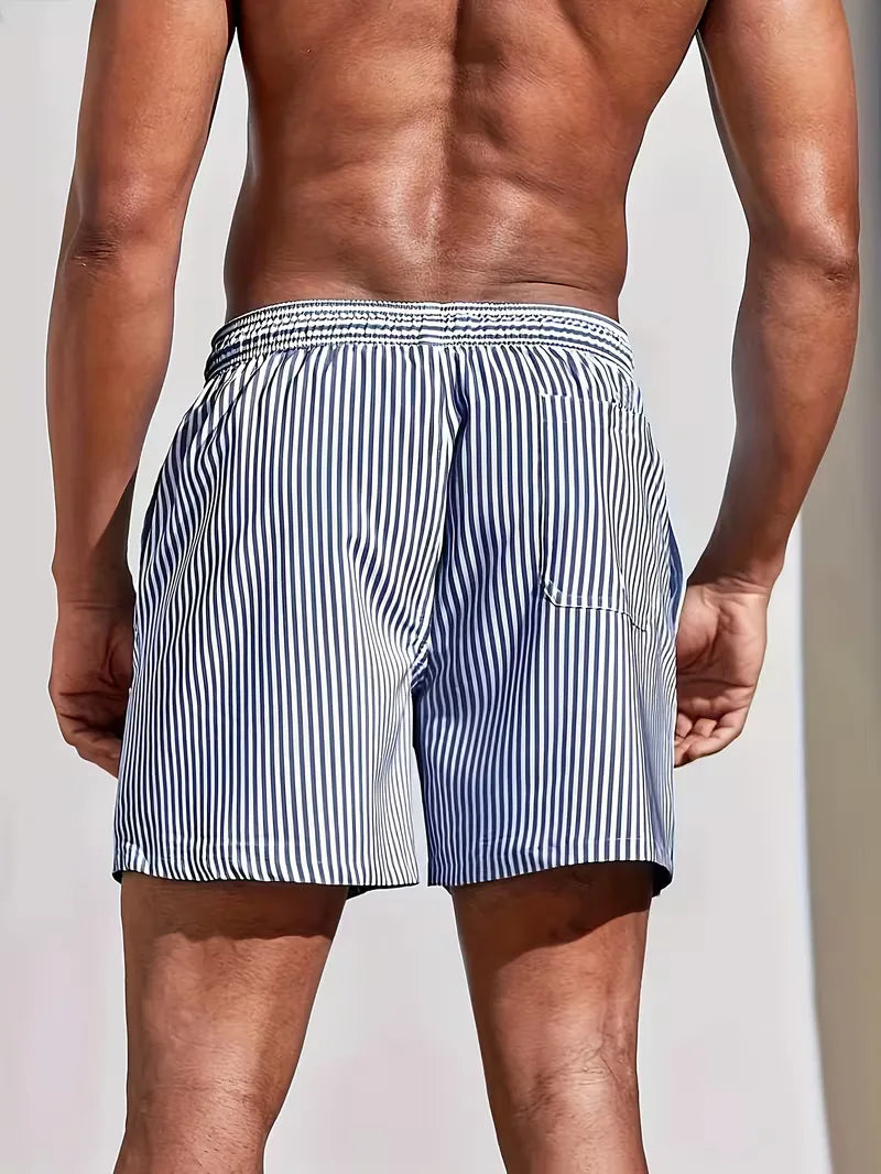 Montarello Men's Striped Quick-Dry Beach Holiday Swim Shorts