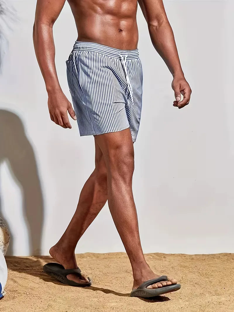 Montarello Men's Striped Quick-Dry Beach Holiday Swim Shorts