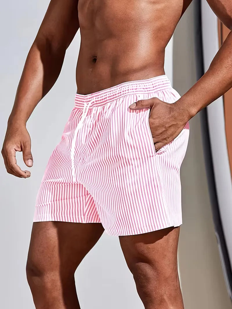 Montarello Men's Striped Quick-Dry Beach Holiday Swim Shorts