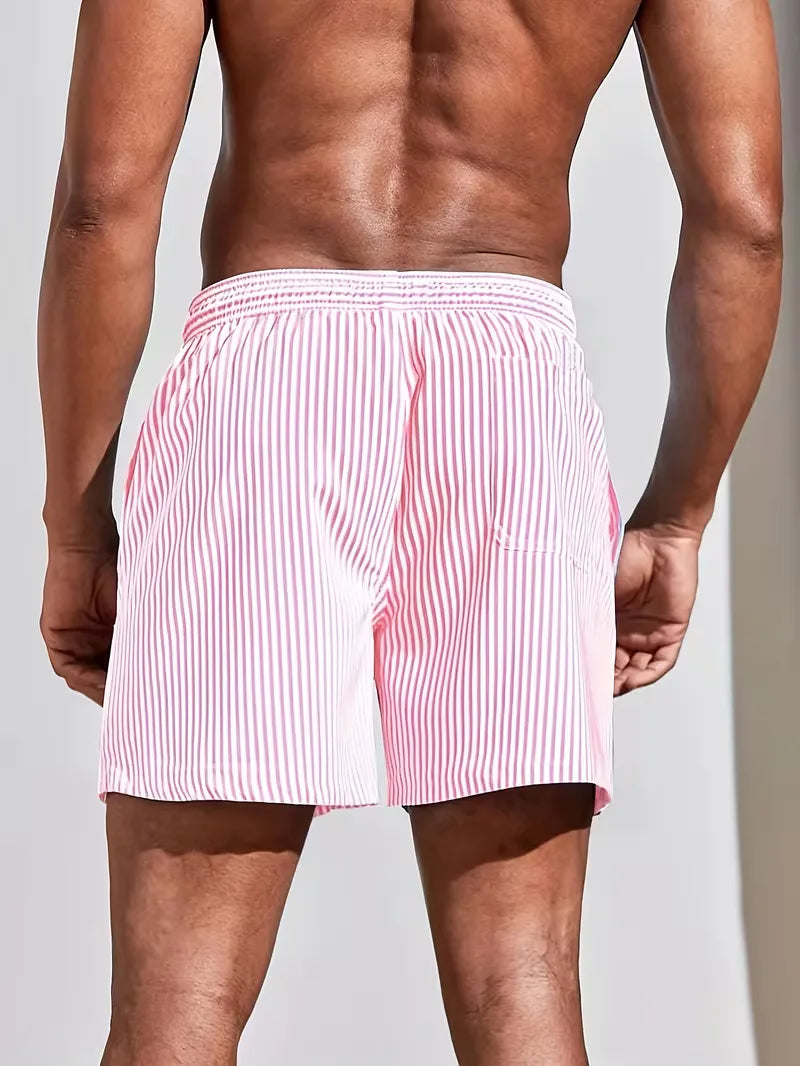 Montarello Men's Striped Quick-Dry Beach Holiday Swim Shorts