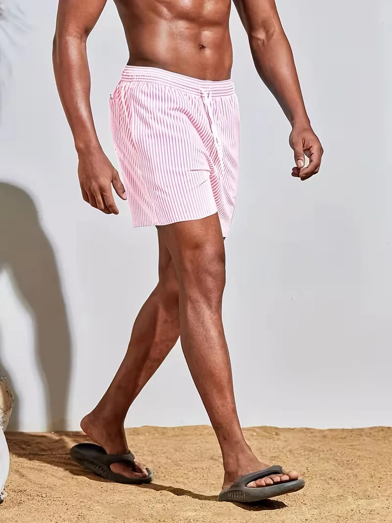 Montarello Men's Striped Quick-Dry Beach Holiday Swim Shorts