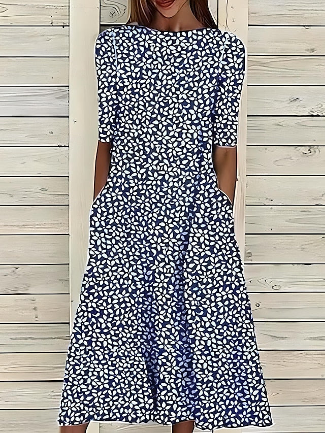 Montarello Women's Floral Print Midi Dress 3/4 Sleeve