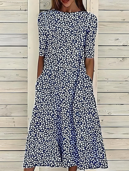 Montarello Women's Floral Print Midi Dress 3/4 Sleeve